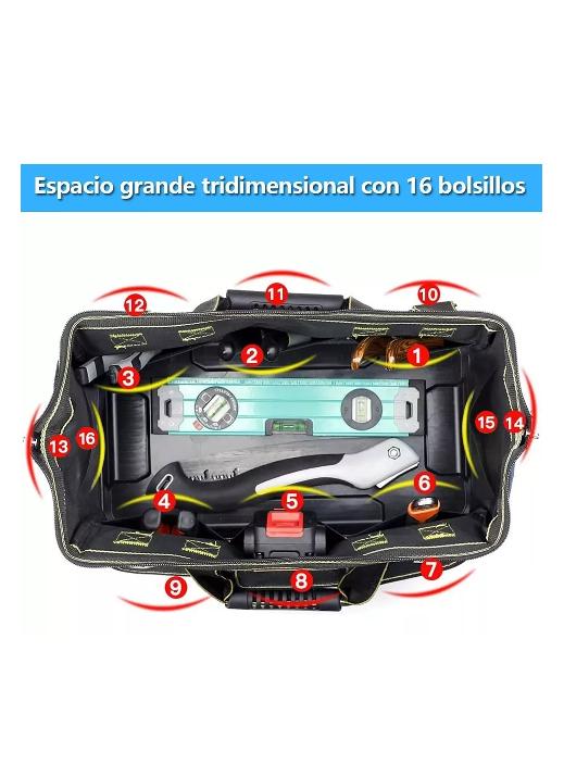 BOLSA DE HERRAMIENTAS PARA ELECTRICISTA, MOCHILA ORGANIZADOR, COLOR NEGRO - 4