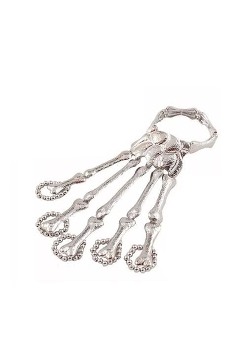ANILLO Y PULSERA CON CALAVERA PUNK, COLOR PLATA - 1