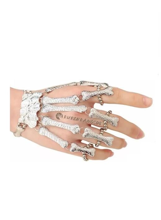ANILLO Y PULSERA CON CALAVERA PUNK, COLOR PLATA - 2
