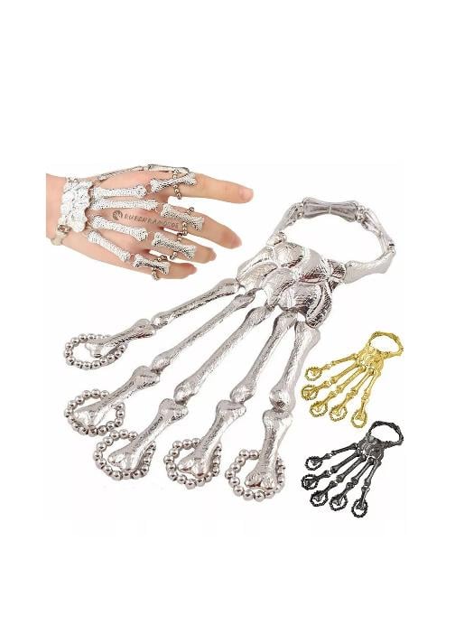 ANILLO Y PULSERA CON CALAVERA PUNK, COLOR PLATA - 3