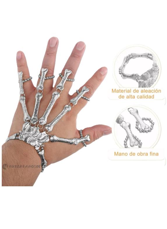ANILLO Y PULSERA CON CALAVERA PUNK, COLOR PLATA - 4