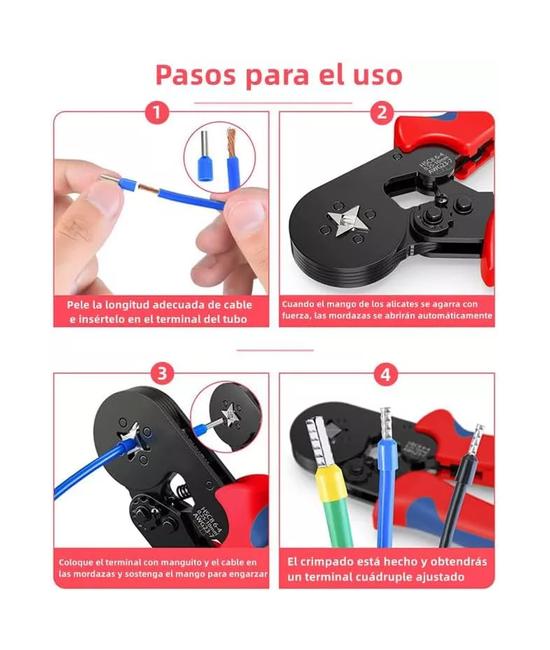 CRIMPADORA DE TERMINALES KIT 2000 PIEZAS PINZA CRIMPADORA, COLOR ROJO Y NEGRO - 4
