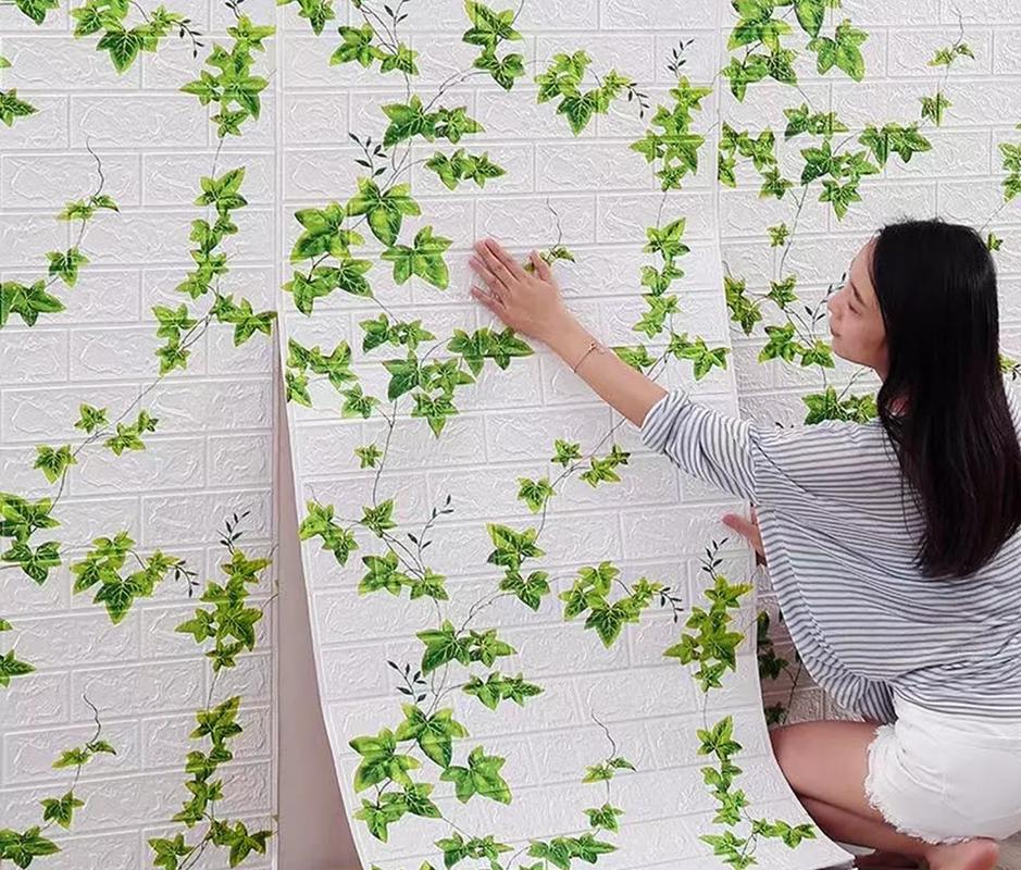 PACK DE 10 LÁMINAS DE PAPEL MURAL 3D LADRILLO BLANCO 77X70 CM - 7