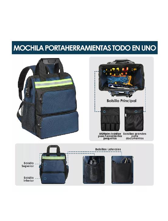 MOCHILA PORTA HERRAMIENTAS MULTIFUNCIONAL PARA ELECTRICISTA, COLOR NEGRO - 3