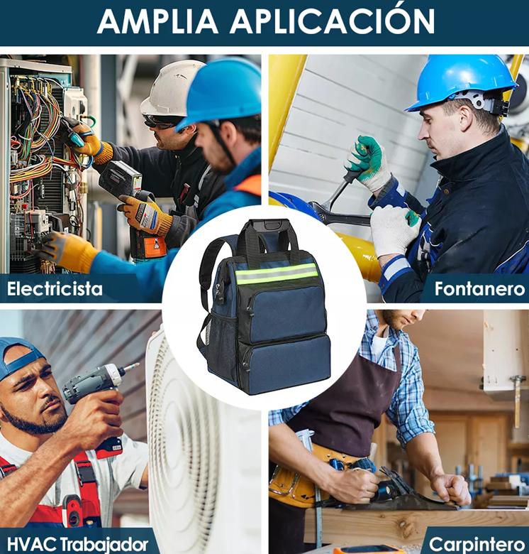 MOCHILA PORTA HERRAMIENTAS MULTIFUNCIONAL PARA ELECTRICISTA, COLOR NEGRO - 6