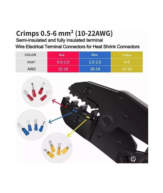 CRIMPEADORA SET ALICATE PRENSA TRINQUETE + 700 TERMINALES, COLOR NEGRO - 7