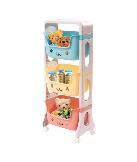 ESTANTE INFANTIL ORGANIZADOR DE JUGUETES 3 NIVELES CON RUEDA, MULTICOLOR - 2