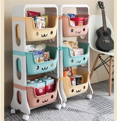 ESTANTE INFANTIL ORGANIZADOR DE JUGUETES 3 NIVELES CON RUEDA, MULTICOLOR - 4