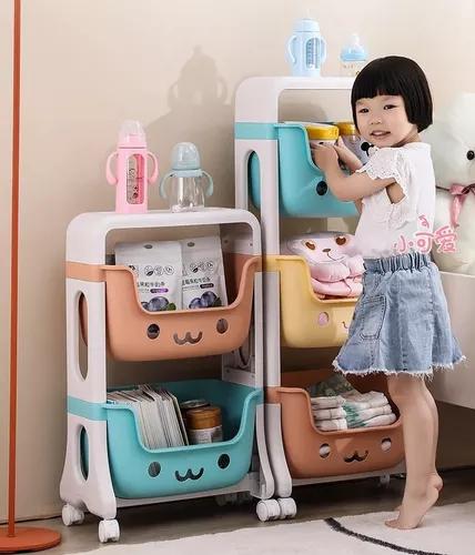 ESTANTE INFANTIL ORGANIZADOR DE JUGUETES 3 NIVELES CON RUEDA, MULTICOLOR - 5