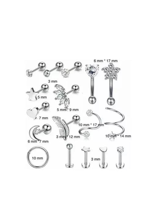 PIERCING Y ARETES PARA OREJA Y CARTÍLAGO, 17 PIEZAS, COLOR DORADO - 4