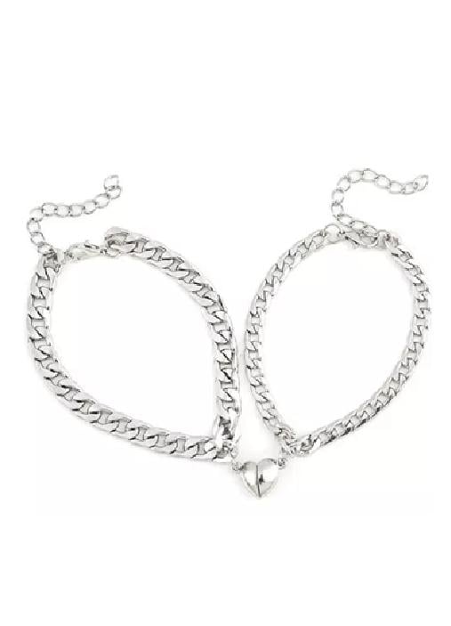 PULSERAS PARA PAREJAS CON IMÁN, CORAZÓN, REGALO DE AMOR, COLOR PLATA - 1