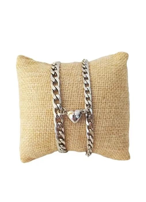PULSERAS PARA PAREJAS CON IMÁN, CORAZÓN, REGALO DE AMOR, COLOR PLATA - 2