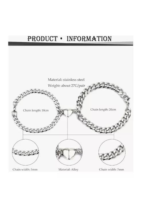 PULSERAS PARA PAREJAS CON IMÁN, CORAZÓN, REGALO DE AMOR, COLOR PLATA - 4