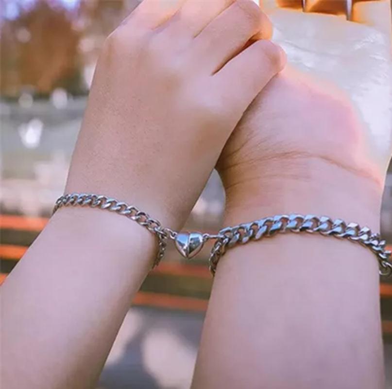 PULSERAS PARA PAREJAS CON IMÁN, CORAZÓN, REGALO DE AMOR, COLOR PLATA - 5