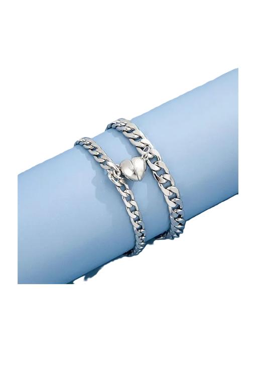 PULSERAS PARA PAREJAS CON IMÁN, CORAZÓN, REGALO DE AMOR, COLOR PLATA - 6