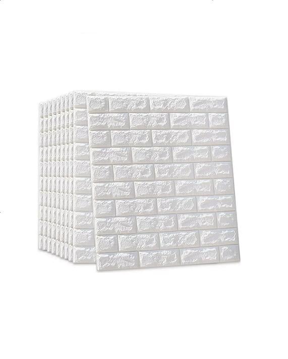 PACK DE 10 LÁMINAS DE PAPEL MURAL 3D LADRILLO BLANCO 77X70CM - 1
