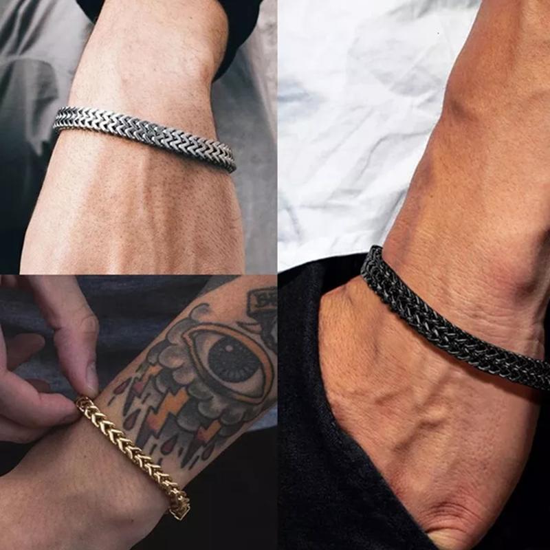 PULSERA MASCULINA DE ACERO QUIRÚRGICO, BRAZALETE, COLOR PLATA - 5