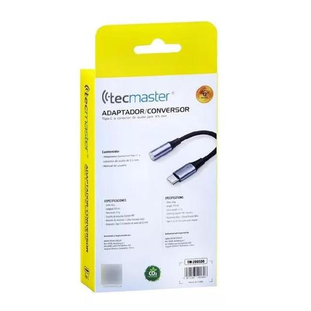 ADAPTADOR DE AUDÍFONO TIPO C A AUDIO JACK 3.5MM TECMASTER GRIS - 4