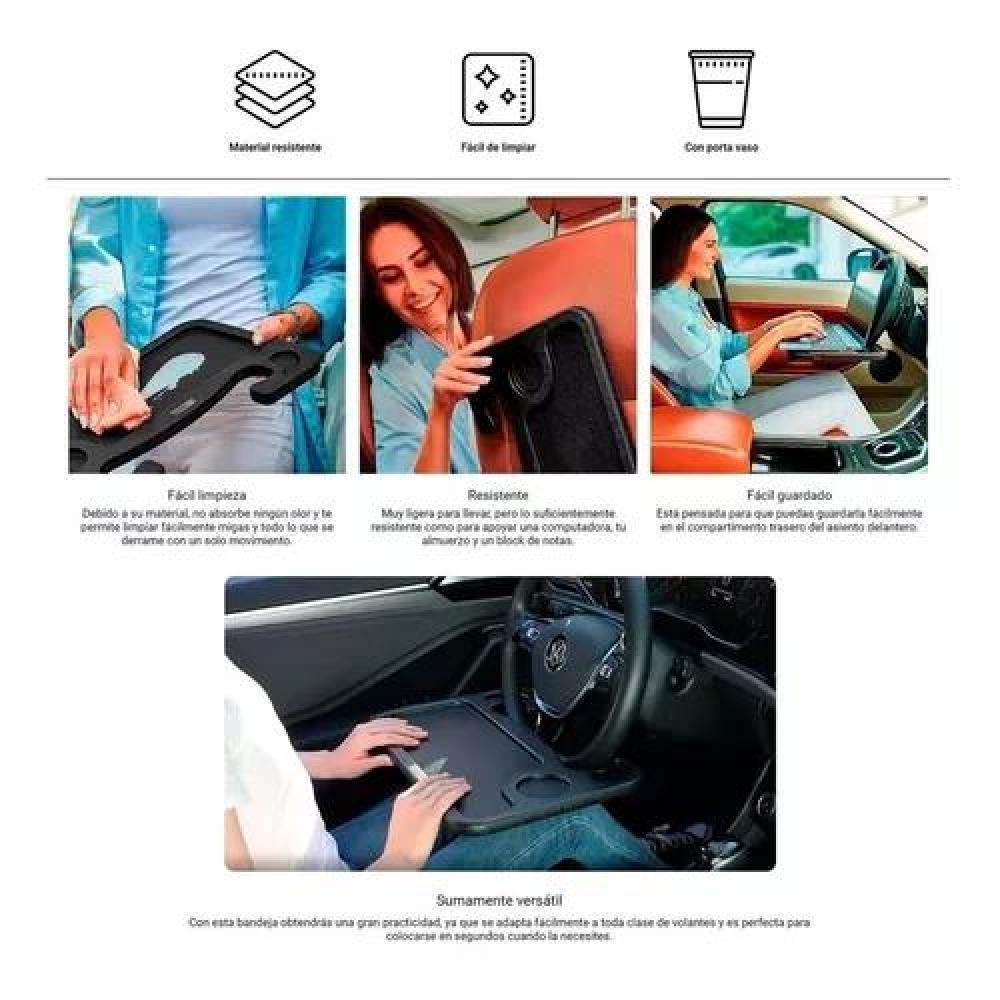 MESA BANDEJA PARA VOLANTE DE AUTO, COMIDA O ESCRITORIO, COLOR NEGRO - 2