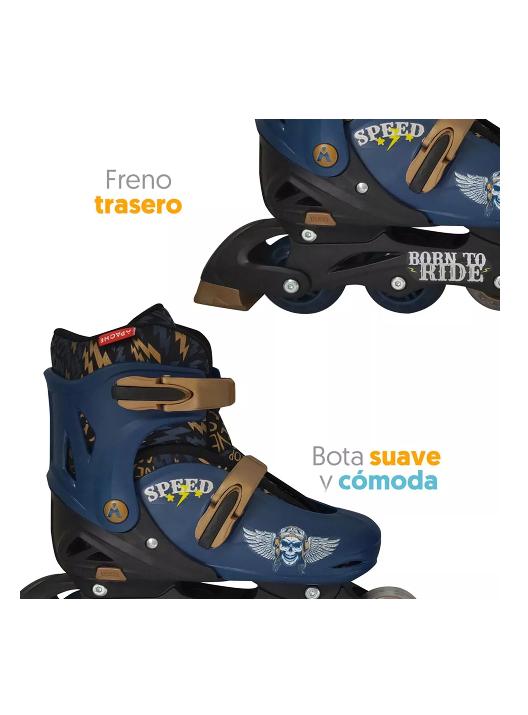 PATINES EN LÍNEA CON LUCES AJUSTABLES T 34-37, AZUL - 3