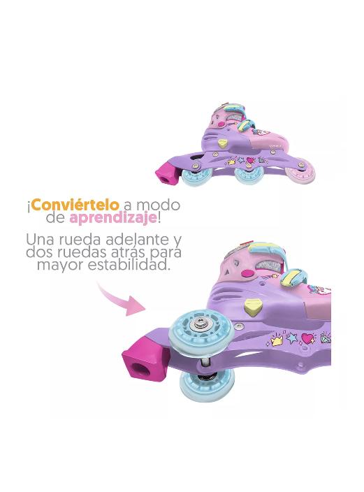 PATINES 2 EN 1, 3 RUEDAS TALLA 29 A 33, ROSADO - 4