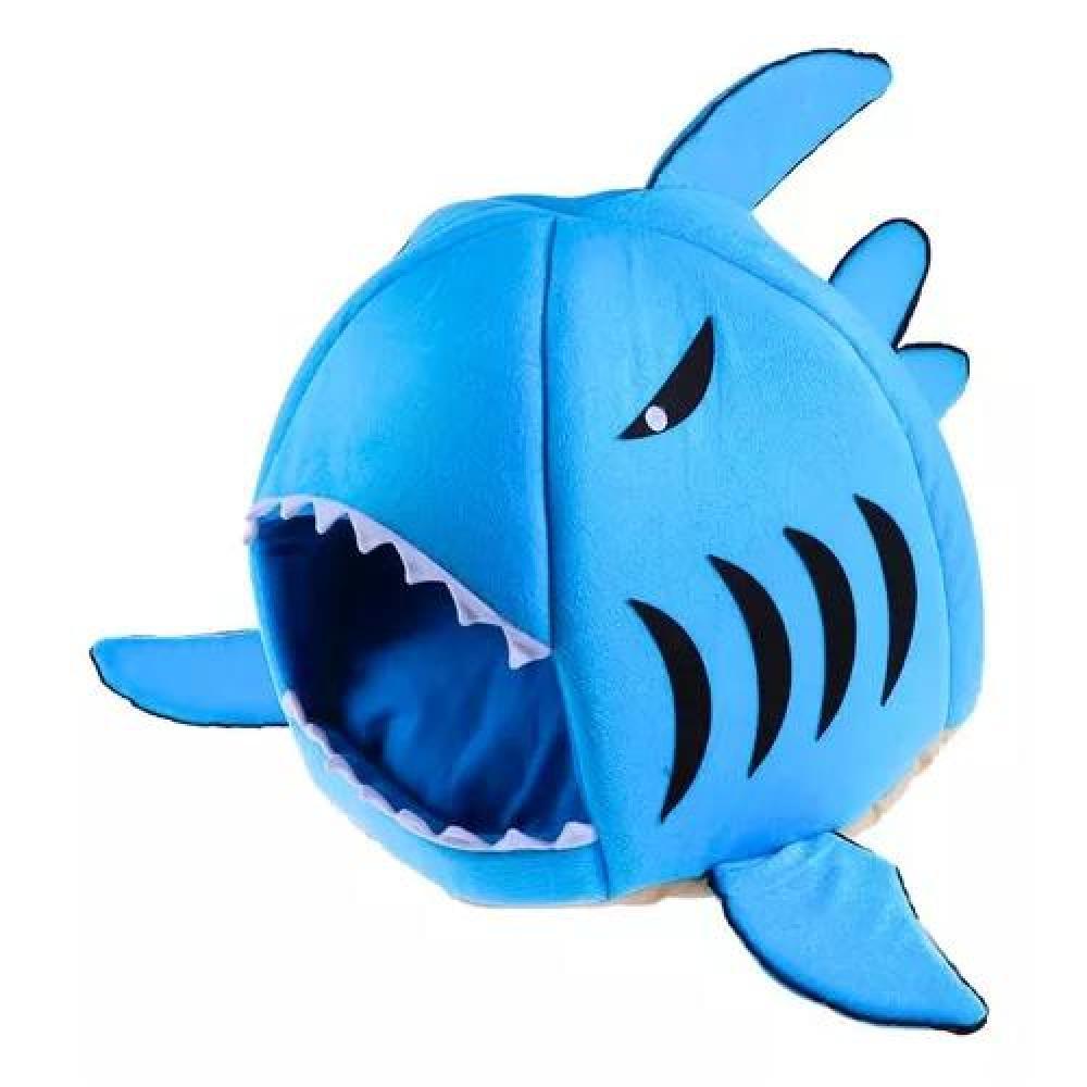 CASA CAMA PARA MASCOTAS PERRO Y GATO TIBURÓN AZUL - 1