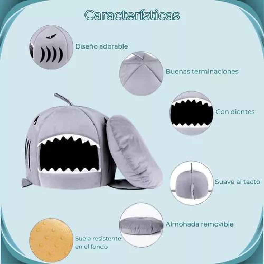 CASA CAMA PARA MASCOTAS PERRO Y GATO TIBURÓN AZUL - 6