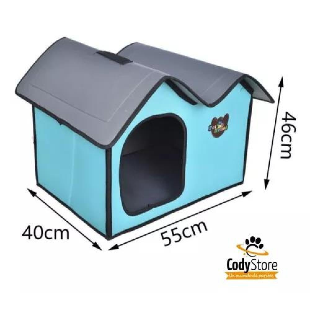 CAMA CASA DOBLE PLEGABLE TIPO IGLÚ PARA MASCOTAS GATO Y PERRO AZUL - 3