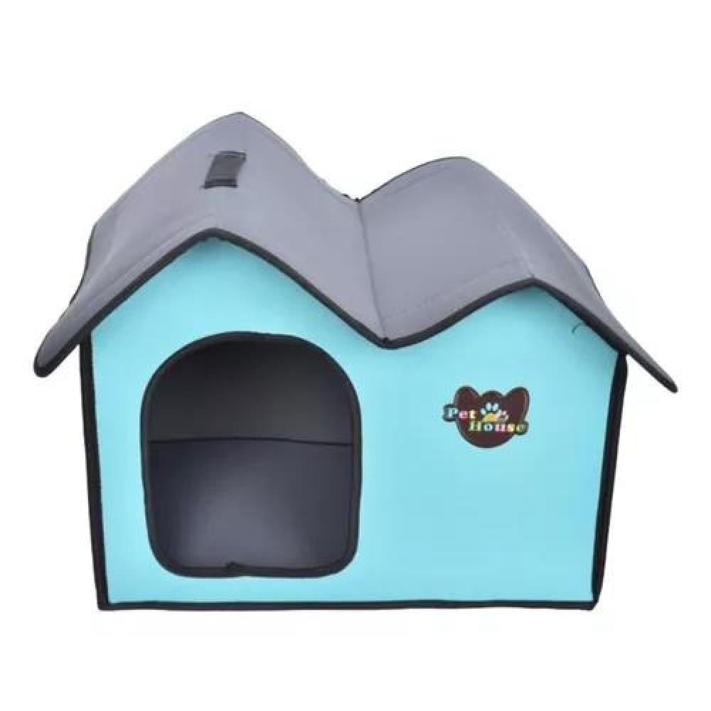 CAMA CASA DOBLE PLEGABLE TIPO IGLÚ PARA MASCOTAS GATO Y PERRO AZUL - 6