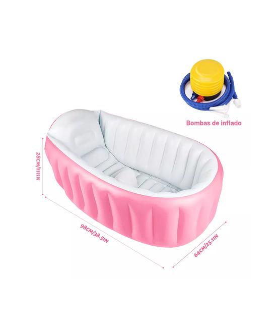 BAÑERA INFLABLE PLEGABLE PARA BEBÉS CON BOMBA DE AIRE, ROSADO - 2