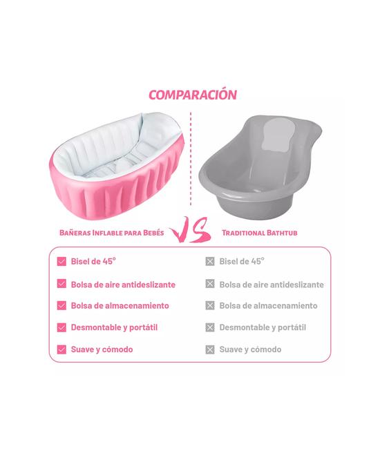 BAÑERA INFLABLE PLEGABLE PARA BEBÉS CON BOMBA DE AIRE, ROSADO - 3