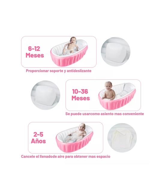 BAÑERA INFLABLE PLEGABLE PARA BEBÉS CON BOMBA DE AIRE, ROSADO - 6