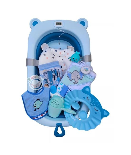 BAÑERA PLEGABLE BEBÉ CON TERMÓMETRO Y ACCESORIOS, COLOR AZUL - 2
