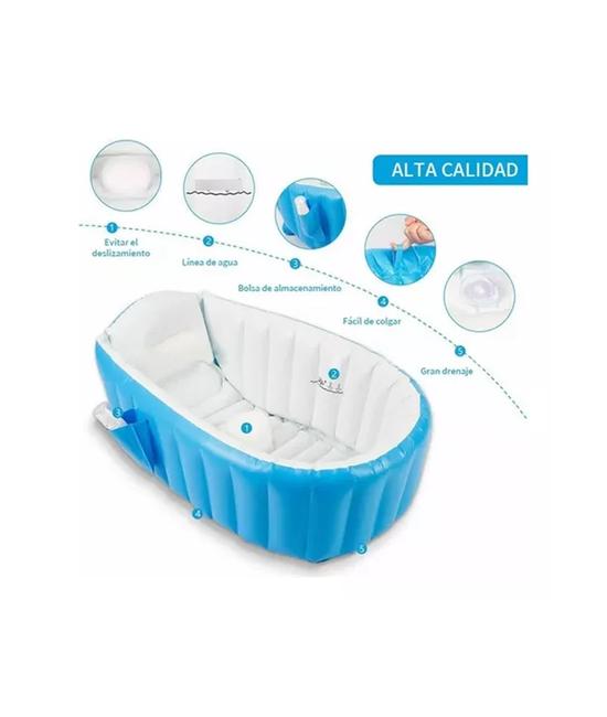 BAÑERA INFLABLE PORTÁTIL TINA PARA BEBÉS, COLOR AZUL - 6