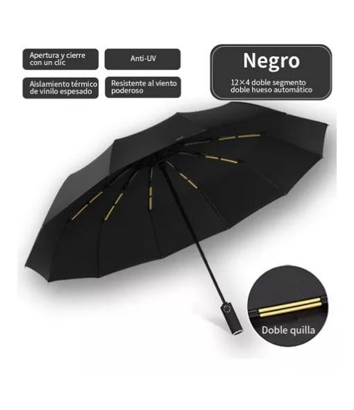 PARAGUAS PLEGABLE AUTOMÁTICO ANTI-VENDAVAL GRANDE 12HUESOS N - 2