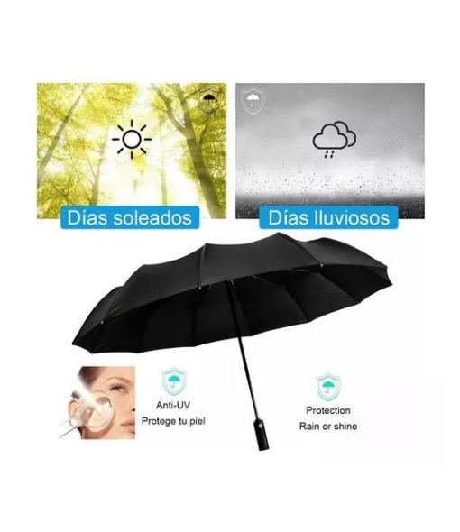 PARAGUAS SOMBRILLA AUTOMÁTICO UV PLEGABLE LUZ LED NEGRO - 3