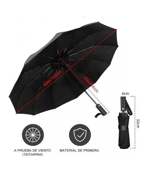 PARAGUAS SOMBRILLA AUTOMÁTICO UV PLEGABLE LUZ LED NEGRO - 5