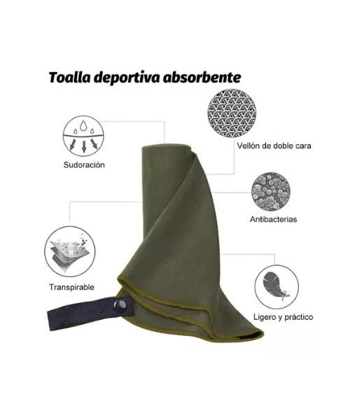 TOALLA BAÑO VIAJE MICROFIBRA SECADO RÁPIDO, PCS VERDE MILITA - 2