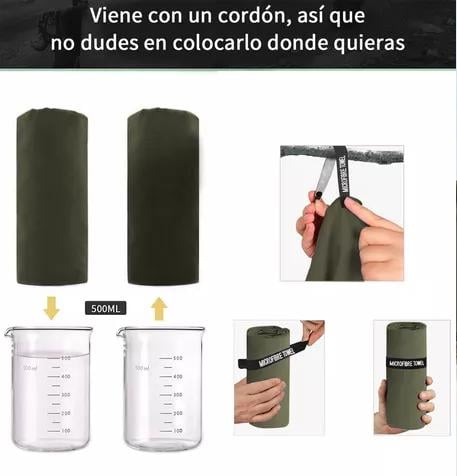 TOALLA BAÑO VIAJE MICROFIBRA SECADO RÁPIDO, PCS VERDE MILITA - 5