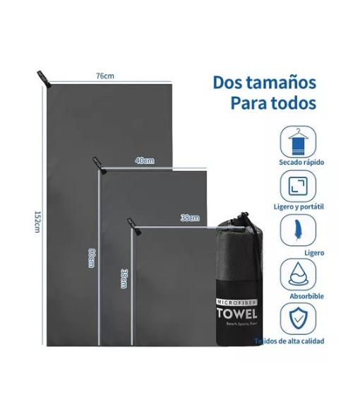 TOALLA BAÑO VIAJE MICROFIBRA SECADO RÁPIDO, PCS GRIS OSCURO - 2