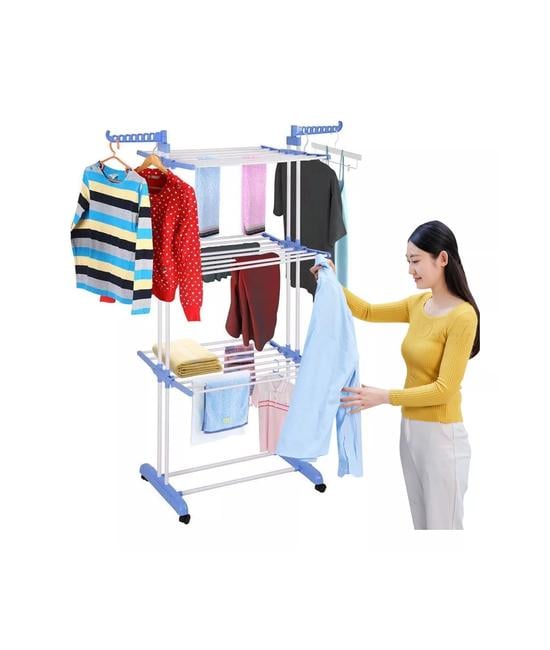 TENDEDERO ROPA COLGADOR PLEGABLE 3 NIVELES, COLOR AZUL - 2