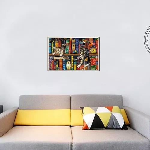 ROMPECABEZAS 70X50CM GATO Y LIBROS, MULTICOLOR - 4