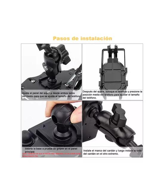 SOPORTE PORTA CELULAR PARA MOTO Y BICICLETA, 360º, CHOQUE, COLOR NEGRO - 3