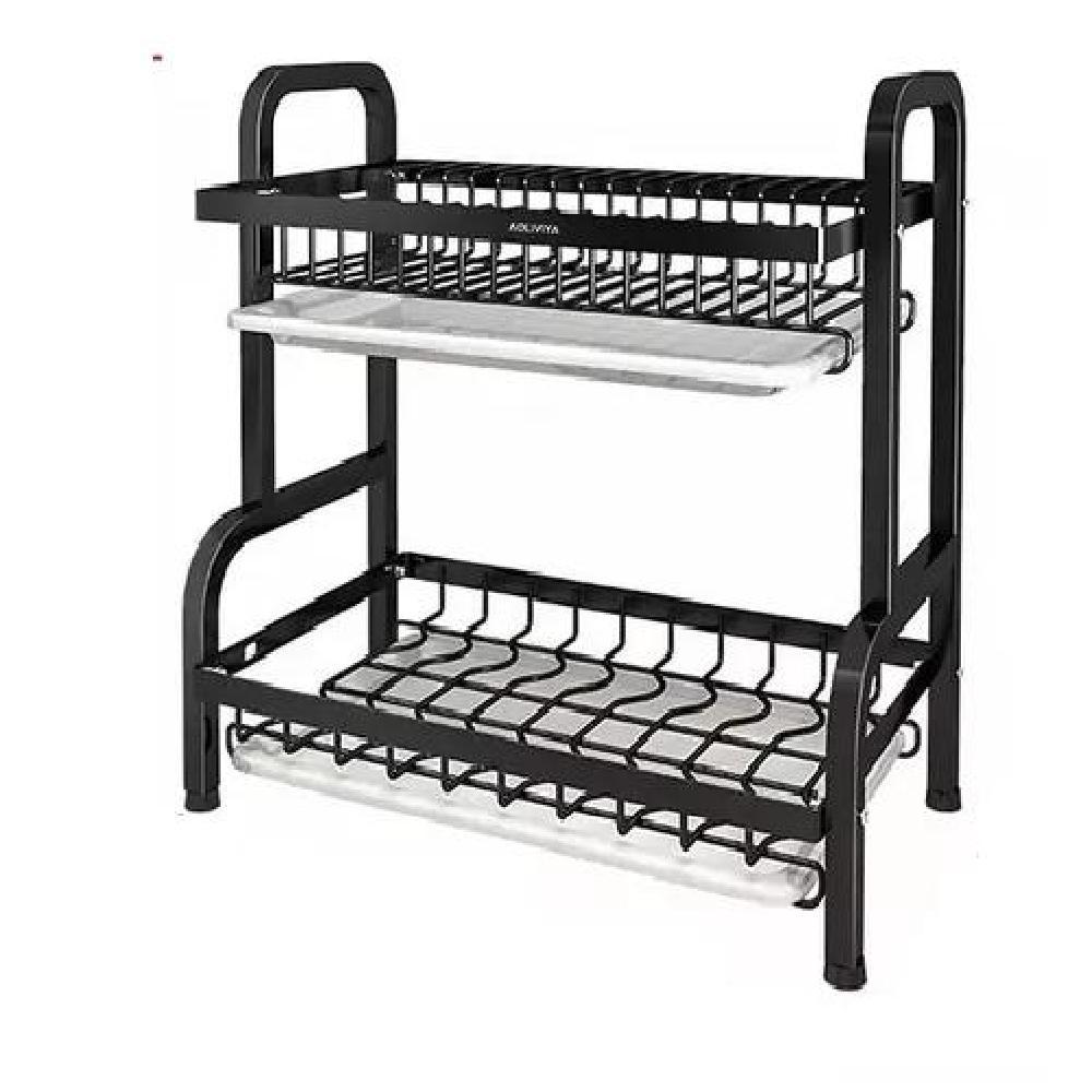 ESCURRIDOR SECADOR DE LOZA PLATOS EXTRAÍBLE 2 NIVELES COLOR NEGRO - 1