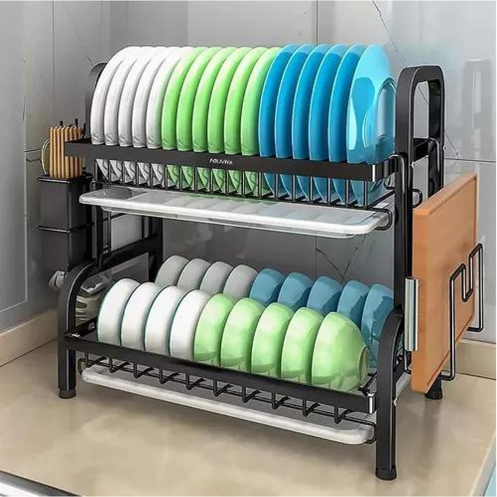 ESCURRIDOR SECADOR DE LOZA PLATOS EXTRAÍBLE 2 NIVELES COLOR NEGRO - 3