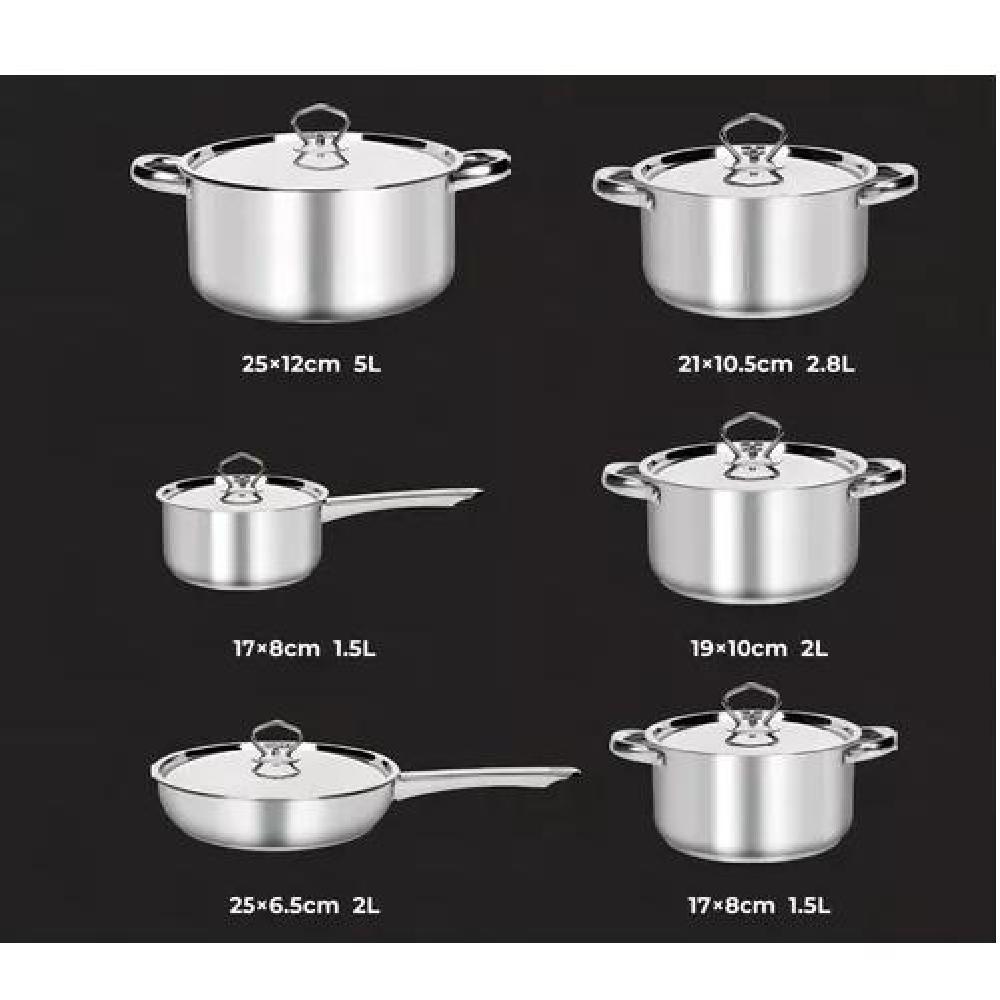 BATERÍA DE COCINA 15 PIEZAS ACERO INOXIDABLE COLOR PLATEADO - 2