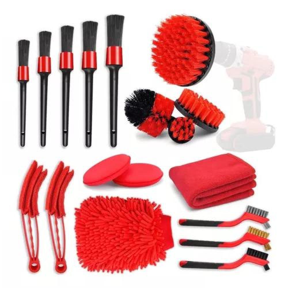 KIT DE LIMPIEZA DE AUTO, 18 PIEZAS, INTERIOR Y EXTERIOR, COLOR ROJO - 2