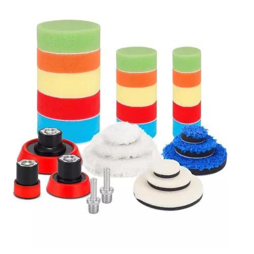 KIT DE 29 PIEZAS DE PULIDO, ESPONJAS Y ALMOHADILLAS PARA AUTO, MULTICOLOR - 1