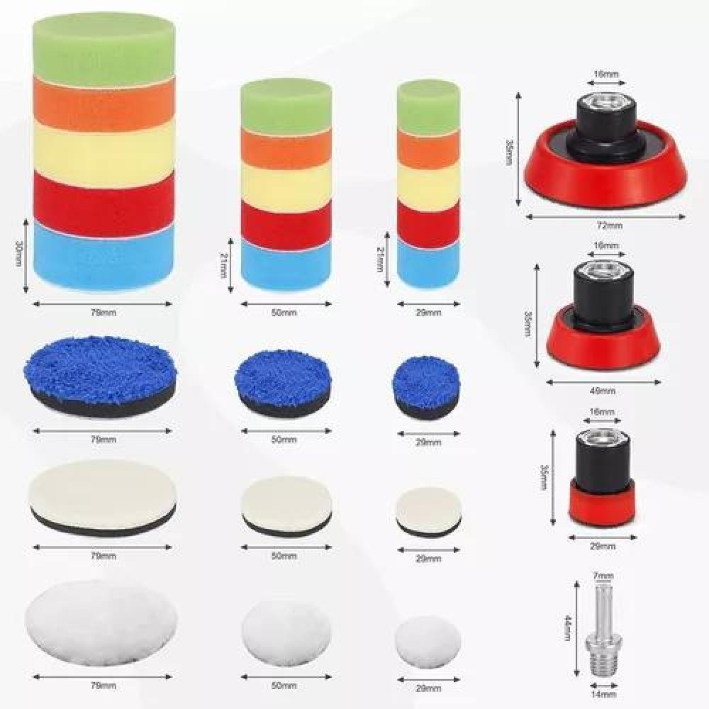 KIT DE 29 PIEZAS DE PULIDO, ESPONJAS Y ALMOHADILLAS PARA AUTO, MULTICOLOR - 4
