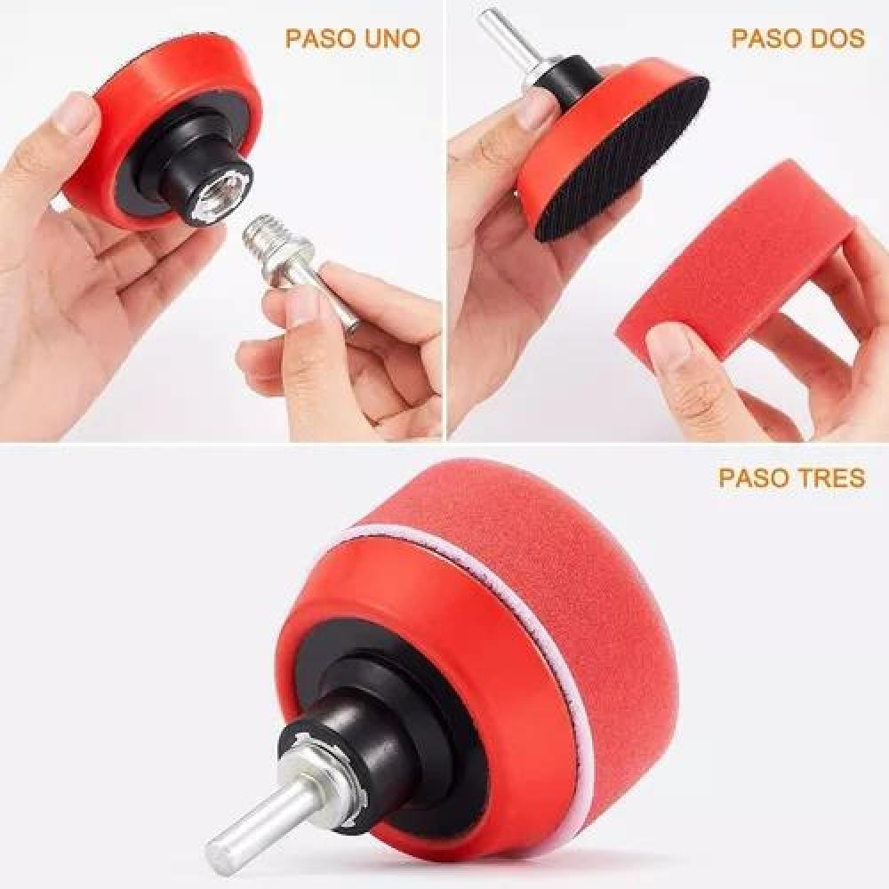 KIT DE 29 PIEZAS DE PULIDO, ESPONJAS Y ALMOHADILLAS PARA AUTO, MULTICOLOR - 5